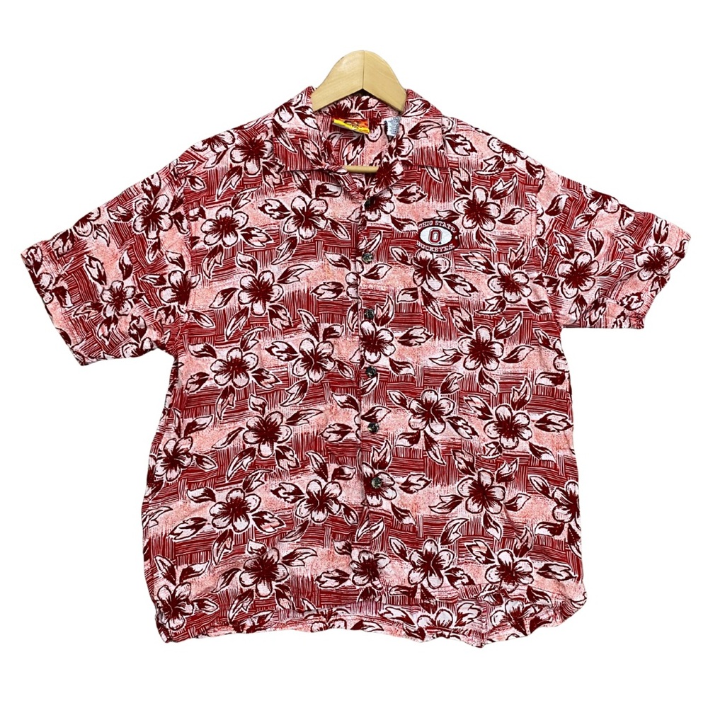 Ohio State Buckeyes Hawaiian Floral Button Down Shirt Red White Men’s XL